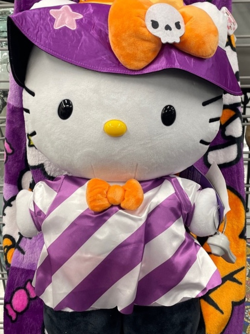 Hello Kitty Greeter Purple and White Striped Halloween Costume with Orange Bow